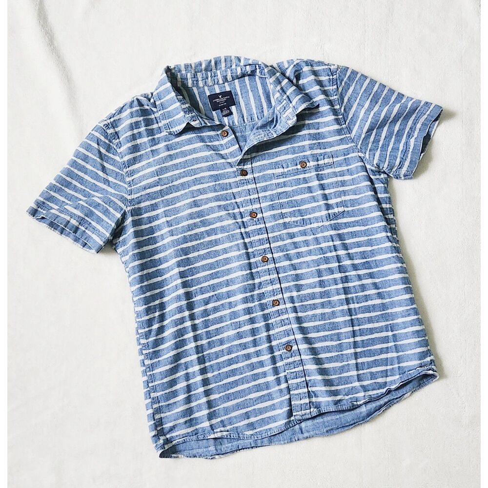 AE men's slim fit button-up striped shirt